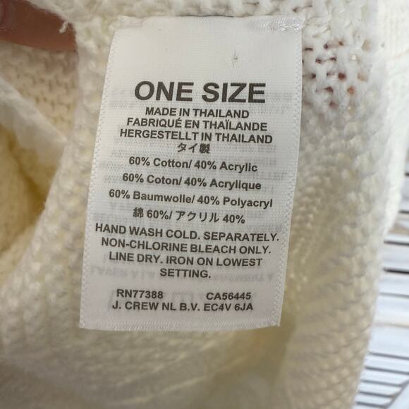 J. CREW Women's One Size Mock Neck Fisherman Cable Knit Poncho Sweater Cream - Picture 13 of 16